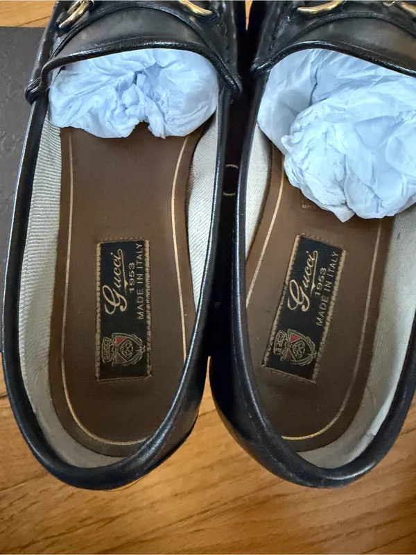 Gucci 1953 Horsebit Black Leather Loafers Gold Size 38 - Image 9