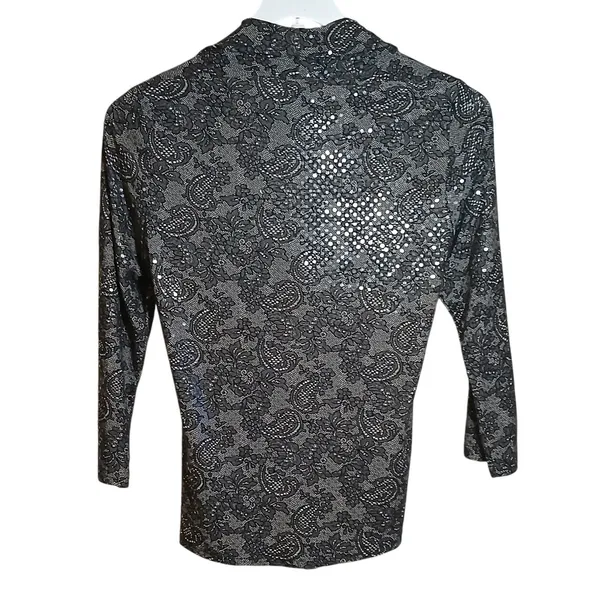 Joseph Ribkoff Womens Black Lace Sequin Y2K Vintage TopSize 10 - Image 3