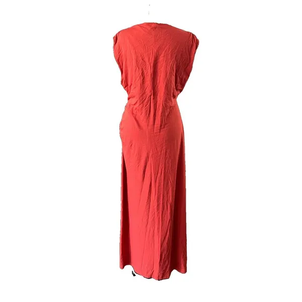 NWT Vince Women's Orange 100% Pima Cotton Ruched Sleeveless Maxi Dress Large - Image 5