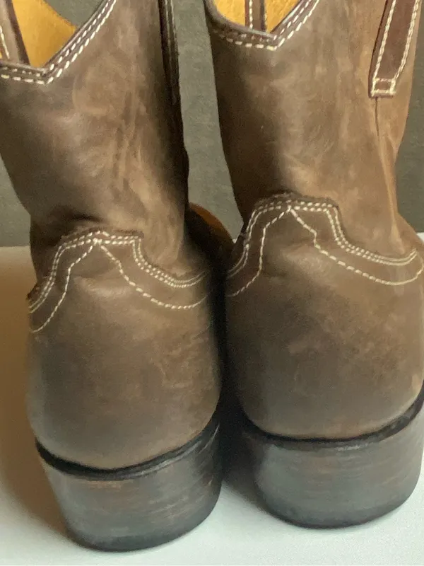 miz mooz carlitos Brown Leather Western Ankle Boots Embroidered Toe worn look 6 - Image 10