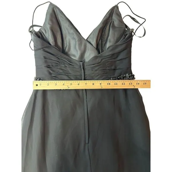 Lillian’s V Neck Faux Wrap Beaded Banding Waist Black Formal Dress Gown Size 6 - Image 11