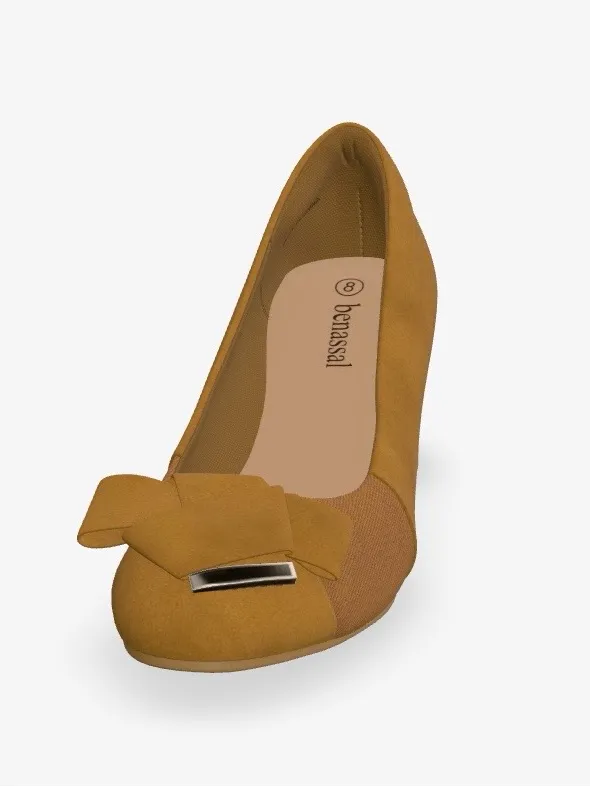 Benassal Women's Tan Block Heel Pumps with Bow and Metal Accent Size 8.5 - Image 2