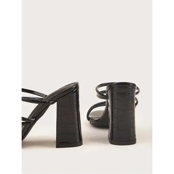 Croc Embossed Faux Leather Strappy Mules Size 37 - Image 11