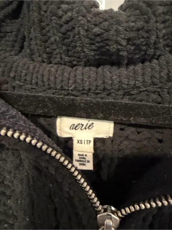Black Aerie Cable Knit Half-Zip Sweater with‎ Funnel Collar - Image 2