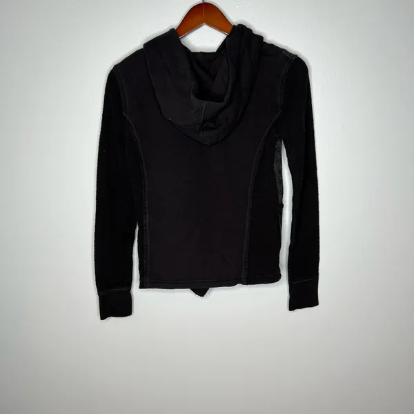 Free People Black Lace Hooded Ruffle Jacket Snap Button Women's Size Extra Small - Image 3