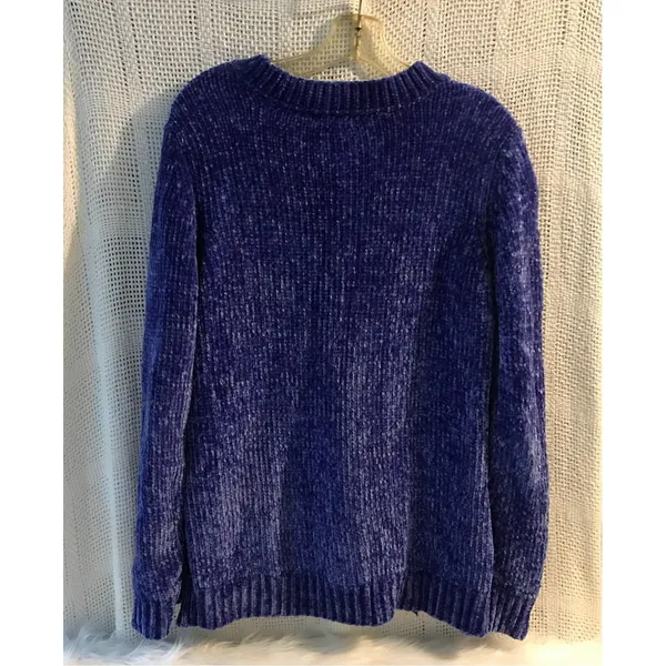 Basic Editions Sweater Women's Chenille V-Neck Knit‎ Blue Size M y2k soft - Image 6