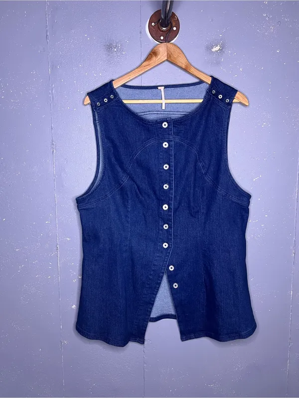 Free People Dark Blue Denim Button Tank - Image 4