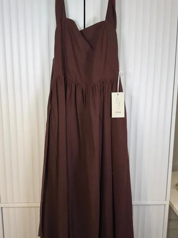 NWT Joie Brown Linen Blend Halter Bow Tie Back Midi Dress Small - Image 4