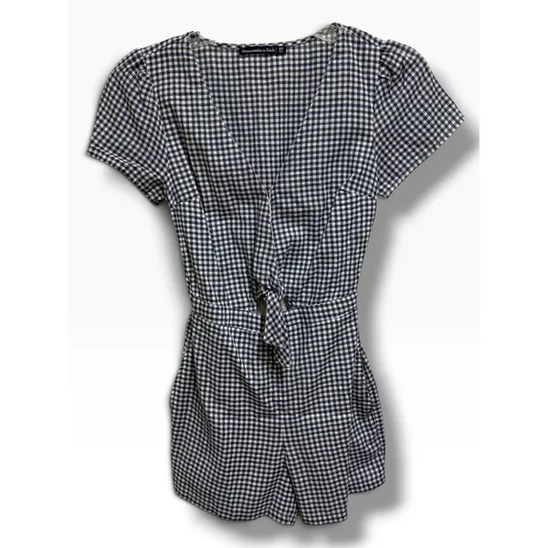 Abercrombie & Fitch Navy White Gingham Tie Front Cutout Romper XS Cotton - Image 5
