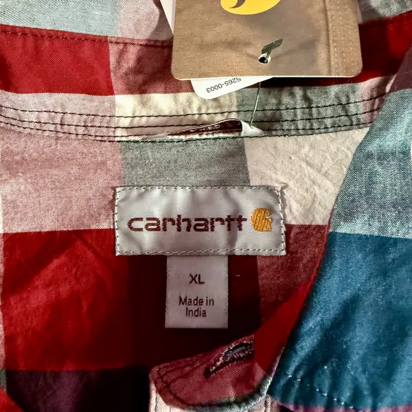Carhartt Men’s XL Regular Plaid Short Sleeve Button Up Shirt Red Navy NWT - Image 3