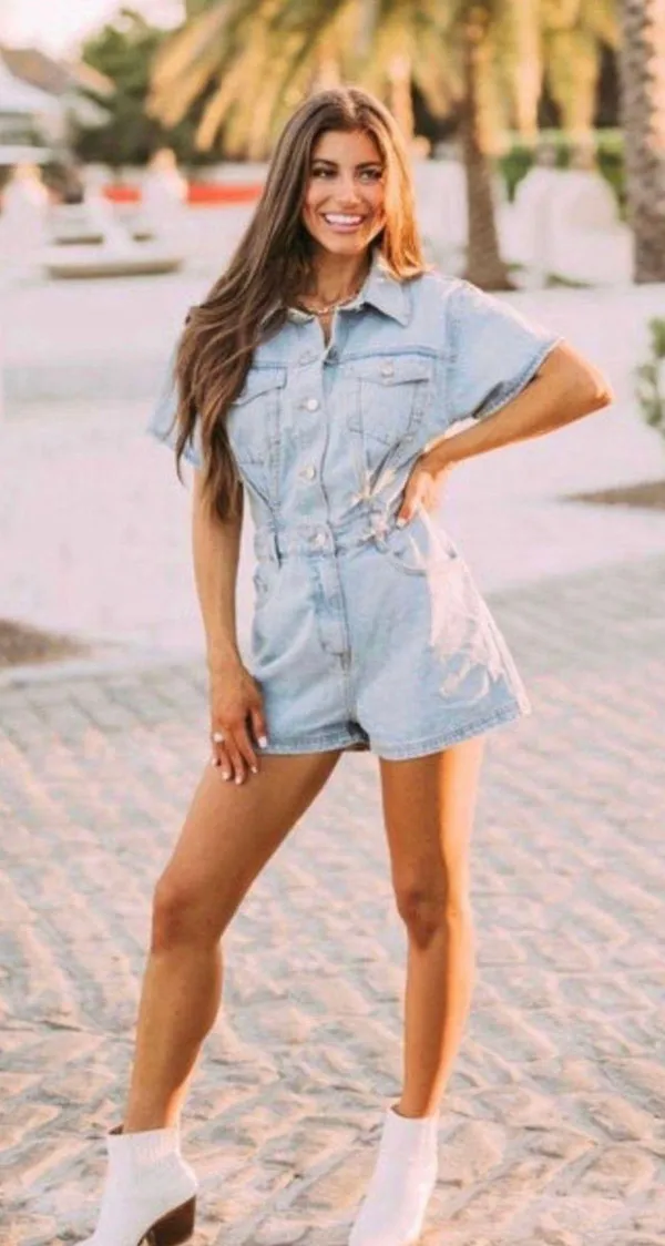 These Three Boutique Denim Romper - Image 2