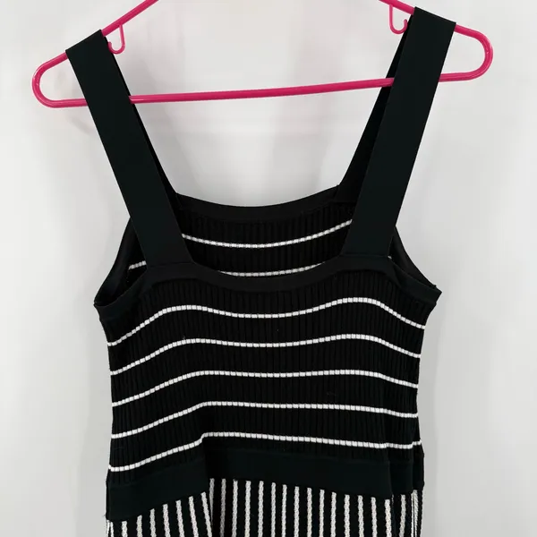 Banana Republic Dress Women's Medium Square Neck Knit Midi Black White Stripe - Image 5