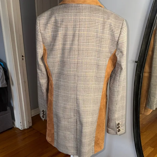 Maeve By Anthropologie Plaid Blazer with Brown Details - Image 7