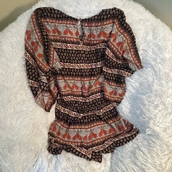 Honey Belle Bohemian hippie Gypsy paisley festival lace up tie batwing summer spring flowing romper - Image 3