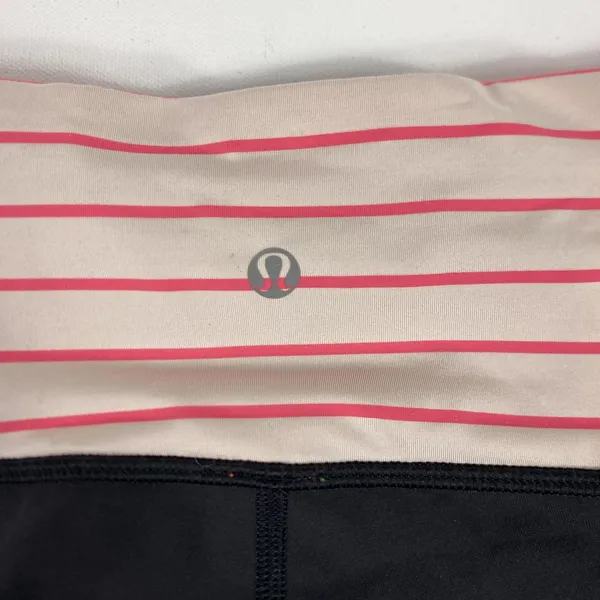 Lululemon Pants Womens 6 Navy Crop Leggings Mesh Lattice Hem Striped‎ Waist - Image 12