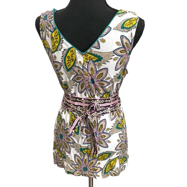 Anthropologie C. Keer bohemian wrap style paisley white tie tank top tunic - Image 6