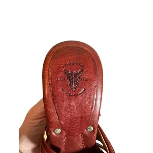 Frye Brown Leather Crisscross Multi Slide Reese Slip On Heels Women Sz 6.5 - Image 5