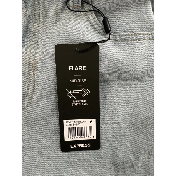 Express Flare Mid Rise Jeans Light Wash Distressed Rigid Front Stretch Back‎ 6 - Image 8