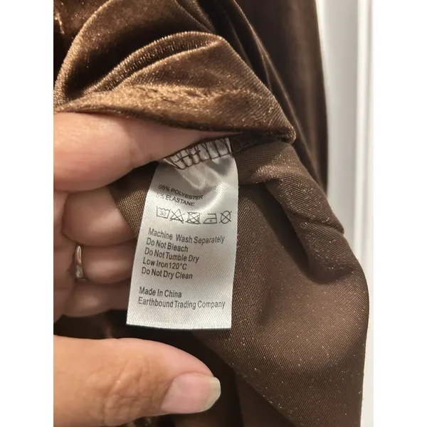 Earthbound Mini Shirt Dress Woman’s Size Small Bronze Brown Velvet Long Sleeve - Image 5