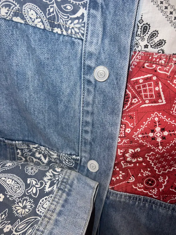 Anthropologie Faria Patchwork Denim Trucker Jacket - Image 6