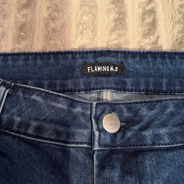 Flamingals Blue Barrel Jeans High Rise Medium Wash Curved Leg Denim Size L - Image 3