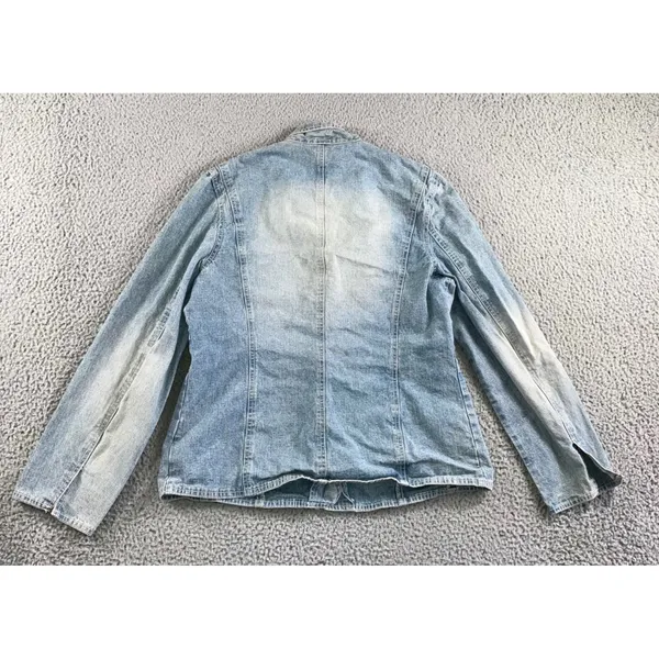 Vtg Focus 2000 Denim Blazer‎ Women M Light Wash 2 Button 4 Pocket Utility Jacket - Image 3