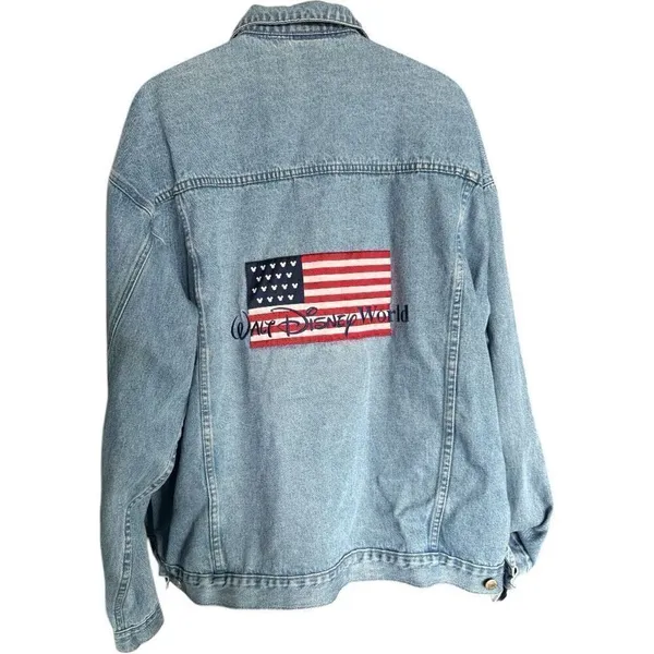 Womens Walt Disney World Vintage Y2K Retro Flag Patriotic Denim Jean Jacket XXL - Image 3