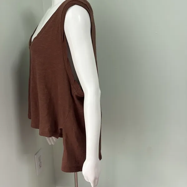 Free People | FP Beach Oversized Boxy Fit Chocolate Brown Hi-Low Cotton Tank - Image 3