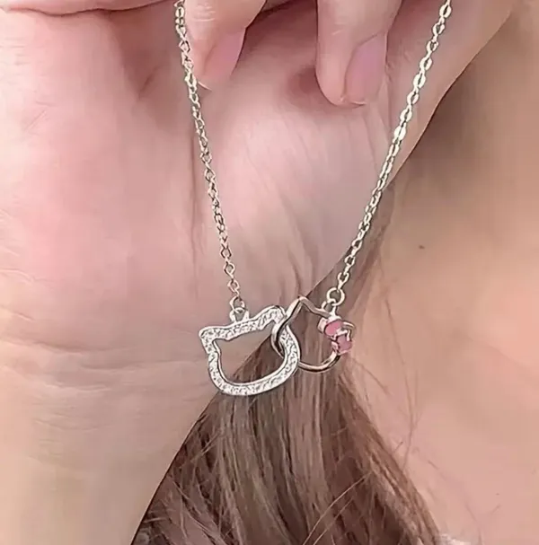 Hello Kitty Interlocking Rhinestone Silver Necklace - Image 4