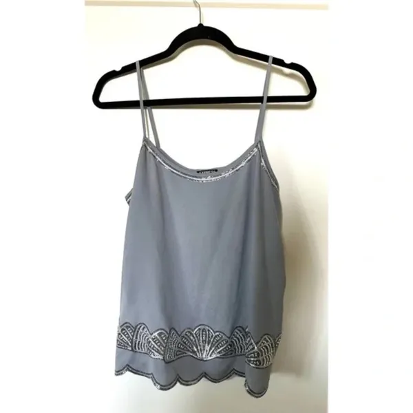 Express Gray Blue Scalloped Sequin Open Back Spaghetti Strap Cami Tank T… - Image 2