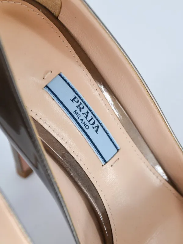 Prada Ombre Patent Leather Pointed Toe Pumps Grey Tan Bronze 37 - Image 9