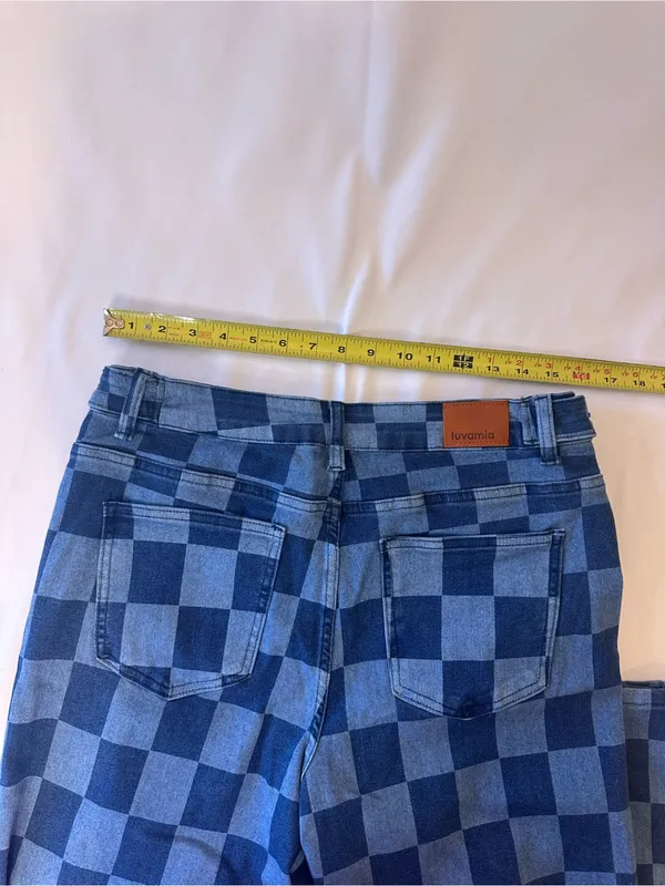Women’s Blue Checkered Wide-Leg Jeans - Image 7