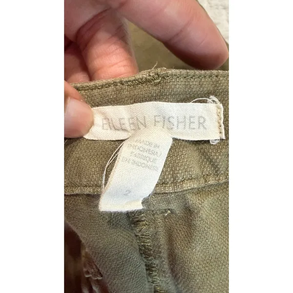 Eileen Fisher Olive Green Organic Cotton Hemp Straight Leg Utility Pants Size 2 - Image 5