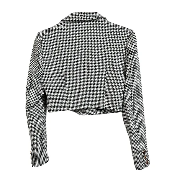 En Creme Women's Cropped Blazer‎ Houndstooth Print size Small - Image 5