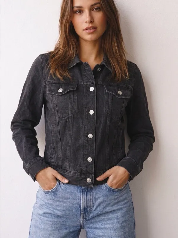 Classic Black Denim Jacket - Women's Casual Trucker - Image 3