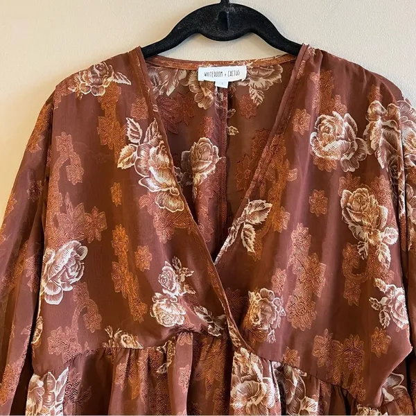 ✨ Whiteroom + Cactus Brown Floral Sheer Long Sleeve‎ Top Small - Image 2