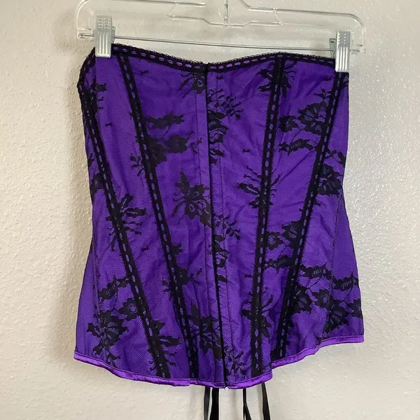 Bonitas Purple Dark‎ Feminine Whimsigoth Lace Gothic Emo Scene Lace Up Corset L - Image 2