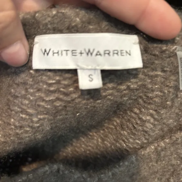 White + Warren Women's Sweater Small‎ Brown Cashmere Silk Blend Long Sleeve Crop - Image 4