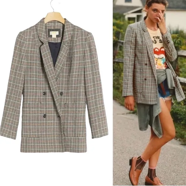 Maeve Anthropologie Lilith‎ Plaid Oversized Double Breasted Blazer Jacket Sz 6 - Image 3
