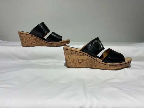 Born Concept black leather wedge sandals Size 10 - Image 3