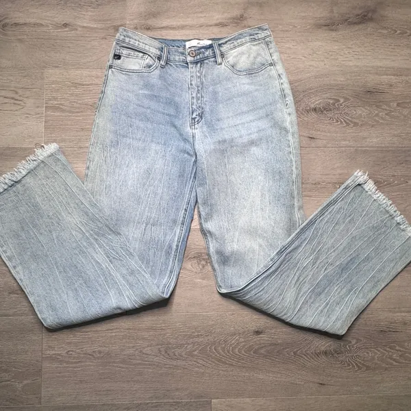 Kancan‎ High Rise Wide Leg Jeans Light Wash Frayed Hem KC7847M Womens 11/29 - Image 2