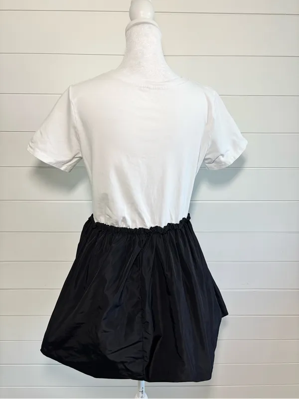 ROCK White Graphic Mini Dress Black Bubble Skirt Cotton Blend Size M - Image 5