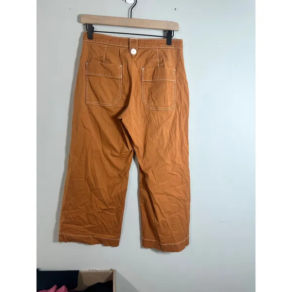 Maeve Anthropologie Burnt Orange Cropped Wide Leg Carpenter Pants Size 4 - Image 7