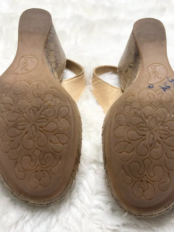 b.o.c. Born Concepts Tan Floral Open Toe Slingback Cork Wedge Sandals Size 6 - Image 11