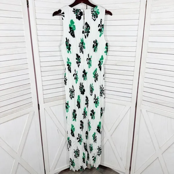 Banana‎ Republic Crinkle Pleat Chiffon Floral Maxi Dress White Green XL - Image 12