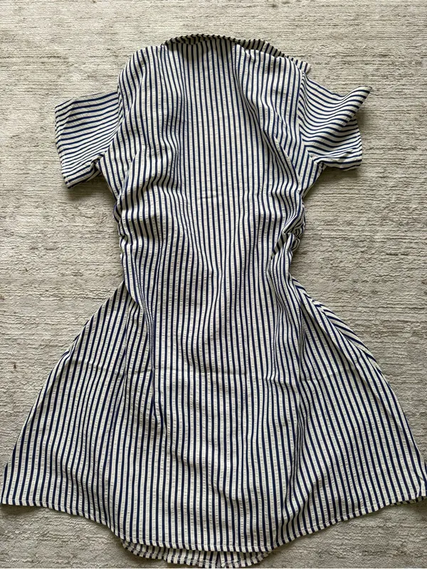 SHEIN Navy & White Striped Collared Mini Dress (Size Small) - Image 4