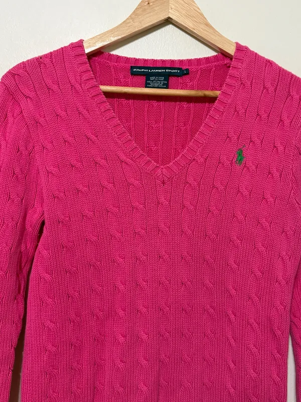 Ralph Lauren Pink Cable Knit Sweater Size Medium Women’s - Image 4