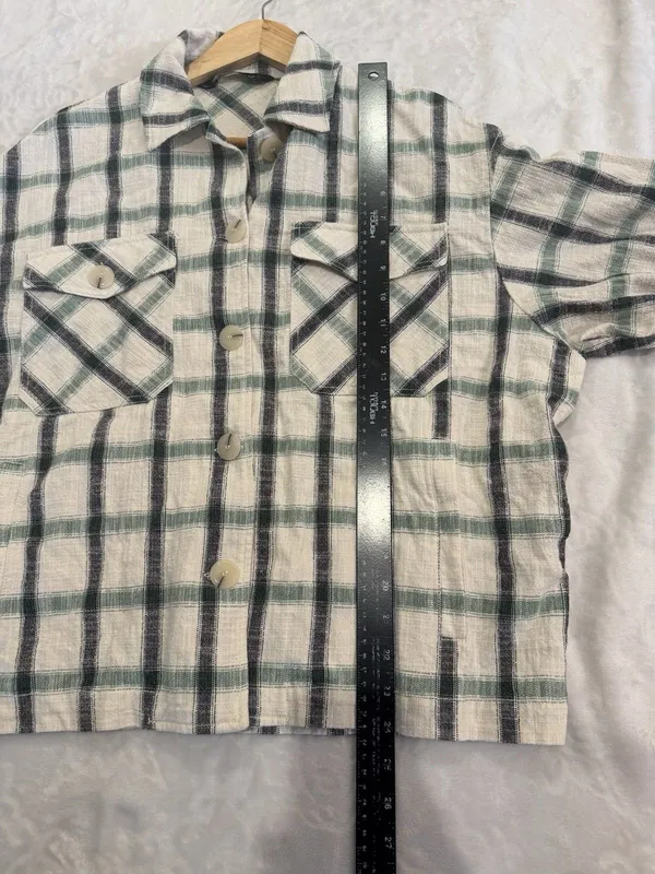 Zara oversized shacket jacket plaid beige black white S Button Up - Image 8