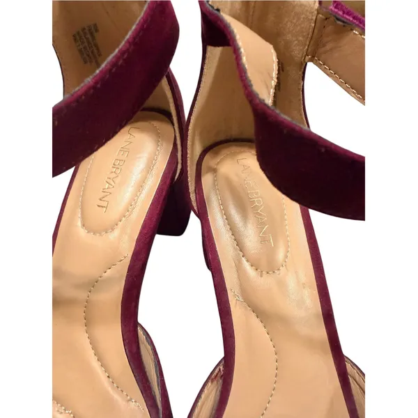 Lane Bryant Burgundy Faux Suede Block Heel Ankle Strap Pumps Womens 10W Wine - Image 4