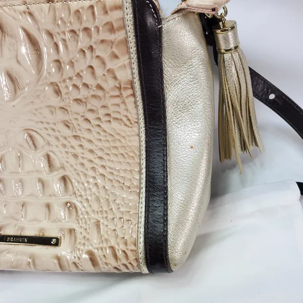 Brahmin Crossbody Leather Crossbody‎ Purse Beige Tan Croc Alligator Design - Image 4
